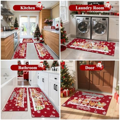 U'Artlines Christmas Kitchen Rugs and Mats Set of 3, Gingerbread Snowflake - Image 5