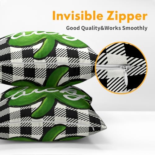 St Patricks Day Pillow Covers 22x22 Set of 2 Shamrock Clover Throw Pillow Covers Spring Pillowcase Linen Decoration Farmhouse Decorative Buffalo Plaid Cushion Case Couch for Indoor Home Decor - Image 5
