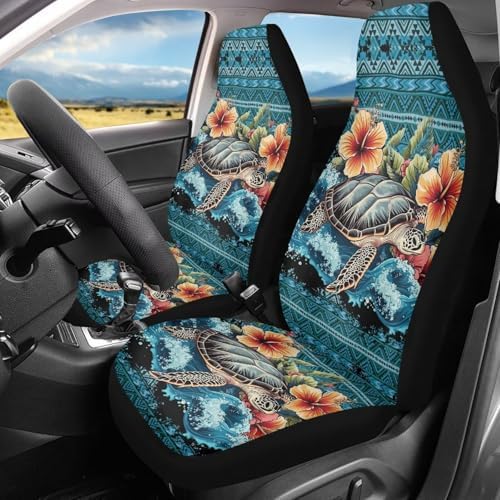 Boho Turtle Aztec Car Seat Covers Universal Front Seat Cover Stretch Polyester Fabric Cover Removable Automotive Accessories Universal Fit for Most Cars