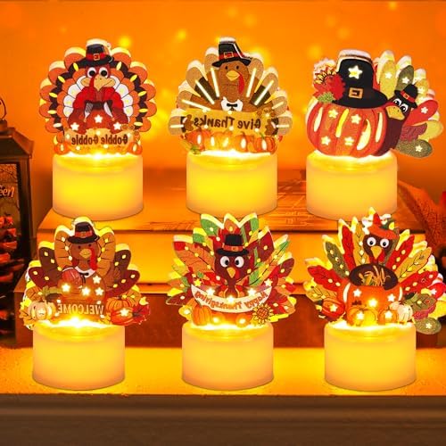 6 PCS Turkey Tea Lights Candles Thanksgiving Table Decorations, LED Flameless Tealight Candles Battery Operated Thanksgiving Decorations Centerpieces Turkey for Table Home Indoor Party Decor Gifts by Unknown