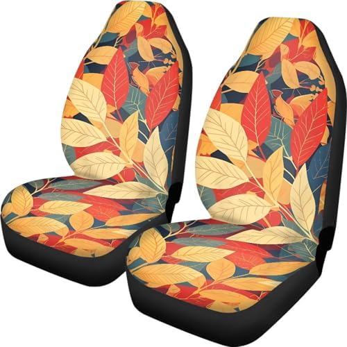 Retro Leaf Auto Car Seat Protectors, Autumn Leaves Universal Seat Cover for Sedan, SUV, Truck, French Country Tea Stain Classical Automotive Vehicle Cushion Covers