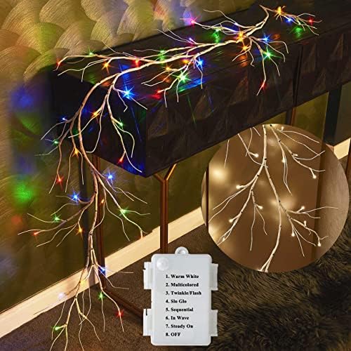 Hairui Lighted Birch Garland Battery Operated with 8 Function 48 Warm White and Multi Color Lights 6FT, Pre Lit Garland for Fireplace Christmas Holiday Decoration Indoor Outdoor - Image 3