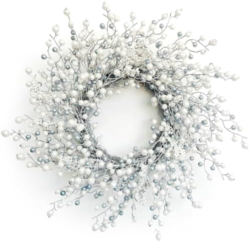 24 Inch Fall Wreath for Front Door with Silver Berry by Huashen