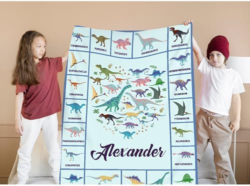 Dinosaur Custom Name Blanket Gifts for Girls Boys Women - Super Soft Cozy Warm Throw Sheet for Couch Bed Sofa Office Decor All Season 90"x120" for Whole Family - Image 7