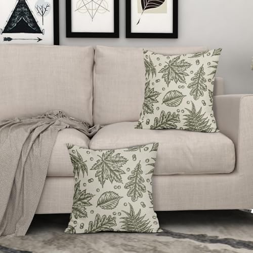 Olive Green Fall Pillow Covers 16x16 Set of 2 Cream Maple Leaf Print Autumn Colored Harvest Decorative Outdoor Pillowcases Farmhouse Seasonal Throw Cushion Case Decor for Home Couch Sofa Bed - Image 3