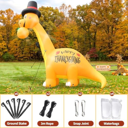 10FT Thanksgiving Inflatables Dinosaur with Pumpkin Outdoor Decorations - Image 4