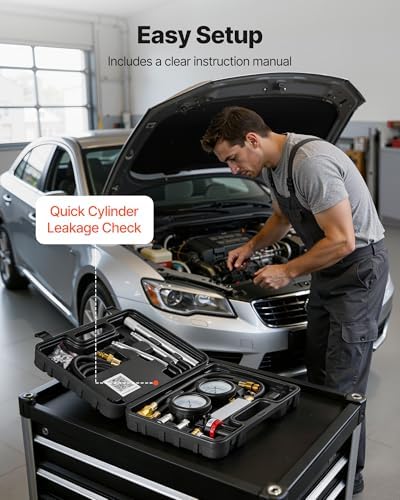 VEVOR Engine Cylinder Compression Tester Kit, Pressure Gauge Range of 0-100 PSI, Automotive Leak Down Tester Kit with 4 Adapters, 2 Metal Tubes, Pressure Check & Leakage Rate Test on Cars, Motorcycles - Image 6