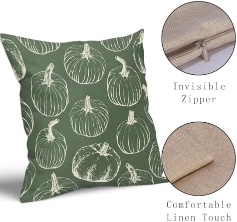Sage Green Fall Pumpkin Pillow Covers 20x20 Set of 2 Autumn Themed Thanksgiving Cream Print Decorative Throw Pillows Outdoor PillowCase Farmhouse Linen Cushion Case Decor for Home Sofa Couch Bed - Image 4