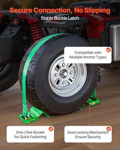 VEVOR Wheel Chock Tie-Down Kit, Chock-Style Trailer Strap, Car Kit with Buckle, Break Strength 4380 lbs & Working Load 1460 lbs Motorcycle Tie-Down System E-Hooks for ATVs, UTVs