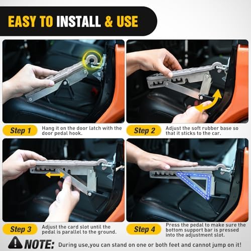 Nilight Car Door Step Universal Aluminum Latch Step for Car Roof Access Portable Folding Car Door Latch Hook Step Multi-Adjustable Both Feet Stand Pedal Max Load 500 Lbs for Truck SUV Vehicles, Gray