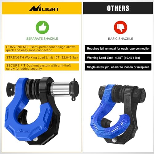Nilight 2 Pack 3/4" D-Ring Separate Shackle 45,000 Lbs Break Strength | Includes 7/8" Lock Pin, Isolators and Washers Off Road Recovery, for Tow Strap Winch Truck Vehicle Black&Blue