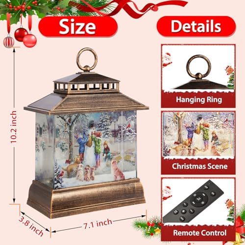 Christmas Snow Globe Lantern Water Glittering Lantern with 8 Songs & 6H Timer Romote Control Christmas Snow Globes USB & Battery Operated for Holiday Festival Decorations Gifts (Snowman and Children) - Image 2