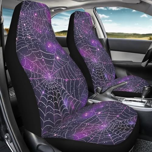 Halloween Galaxy Spider Web Car Seat Cover for Women 2Pcs Halloween Car Accessory Decoration Non Slip Easy to Install Vehicle Seat Covers for Front Seats