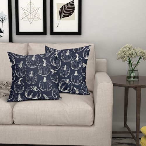 Dark Blue Fall Pumpkin Pillow Covers 24x24 Set of 2 Autumn Themed Thanksgiving Cream Print Decorative Throw Pillows Outdoor PillowCase Farmhouse Linen Cushion Case Decor for Home Sofa Couch Bed - Image 7