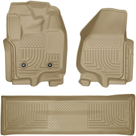 Husky Liners Weatherbeater Floor Mats | Fits 2011-2012 Ford F-250, F-350 SUPERCAB ONLY Without Driver Side Foot Rest or Manual Shifter (Footwell Coverage) | Front & 2nd Row, 3-pc Tan - 99713