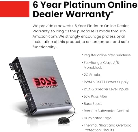 BOSS Audio Systems R1100M-S Monoblock Car Amplifier - 1100 High Output, 2-8 Ohm Stable, Low/High Level Inputs, Low Pass Crossover, MOSFET Power Supply