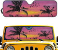 Renewold Windshield Sunshade for Jeep Wrangler JK JKU JL JLU 1997-2023 Car Front Window Sun Shield for Jeep Gladiator JT Block UV Glare Sunlight Sun Visor Tropical Coconut Birds Sunset Cover Sun Shade