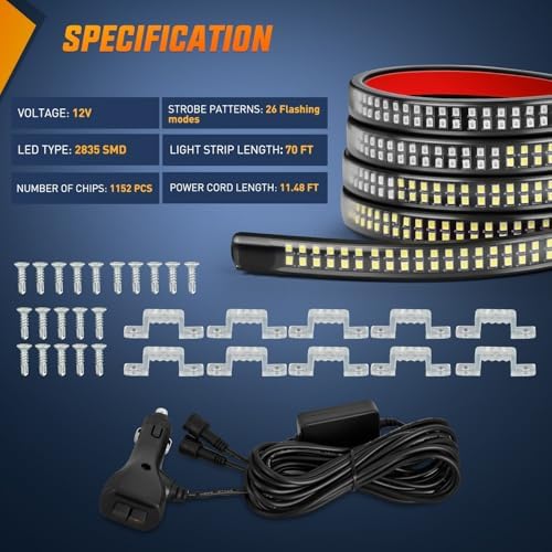 Nilight 2PCS 70 Inch Running Board LED Lights Strip Blue White for Truck