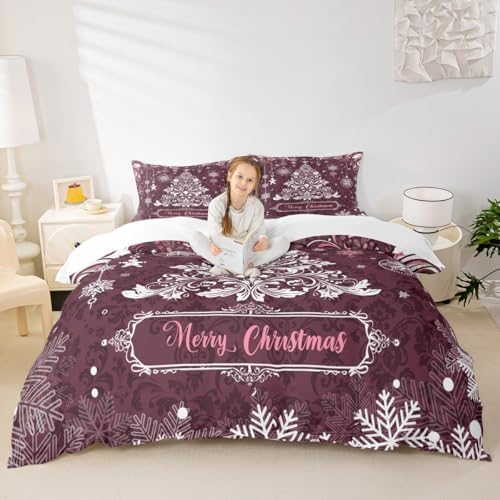 Christmas Tree Kids Duvet Cover Set Full Size,Merry Christmas Holiday Western Bedding Set,Girls Boys Adults Room Decor,Snowflake Paisley Boho Comforter Cover,Purple Retro Quilt Cover,2 Pillowcases by Manfei