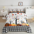 Fall Pumpkin Harvest Comforter Set Twin Size Black White Plaid Bedding Set For Kids Boys Halloween Maple Leaves Autumn Down Comforter Geometric Buffalo Grid Duvet Set Retro Room Decor, Orange by Erosebridal