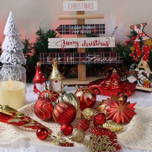 Red & Gold Fall Christmas Tree Ornaments Farmhouse Thanksgiving Decorations - Image 4