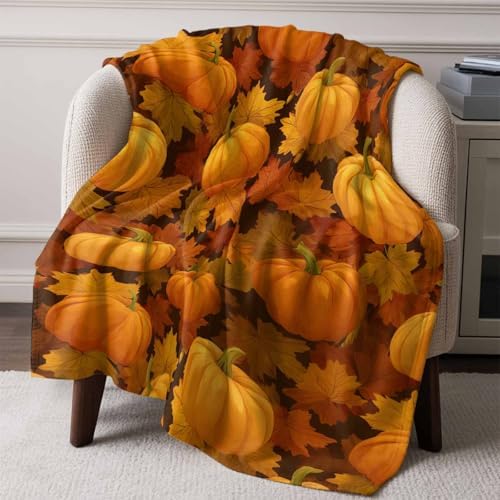 DecorLovee Orange Pumpkins Fall Blanket 50"x60", Reversible Thanksgiving Throw Blanket for Couch/Bed, Maple Leaf Harvest Lightweight Soft Throw Blankets for Women, Warm Fuzzy Blankets for Winter - Image 6