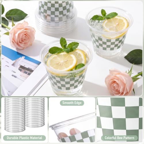 LemonRoad 100 Pcs Green and White Checkered Plastic Cups 9 oz Race Car - Image 3