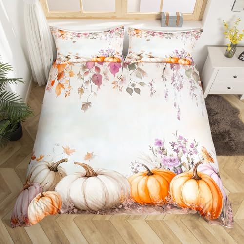 Erosebridal Happy Thanksgiving Bedding Set Toddler Size,Fall Pumpkin Harvest Comforter Cover for Kids Teen Adult, Maple Autumn Leaves Duvet Cover Rustic Farmhouse Quilt Cover Country Bedroom Decor - Image 4