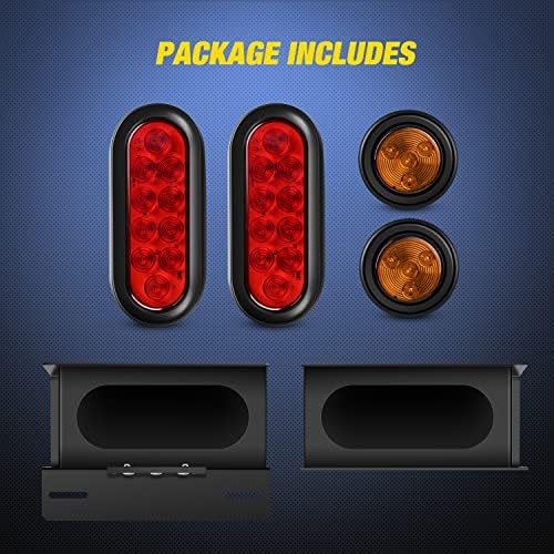 Nilight Steel Trailer Light Boxes Kit w/Oval Tailight Round Marker Lamp