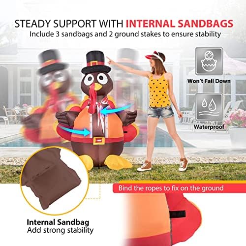 VIVOHOME 5ft Height Thanksgiving Inflatable LED Lighted Turkey with Hat - Image 6