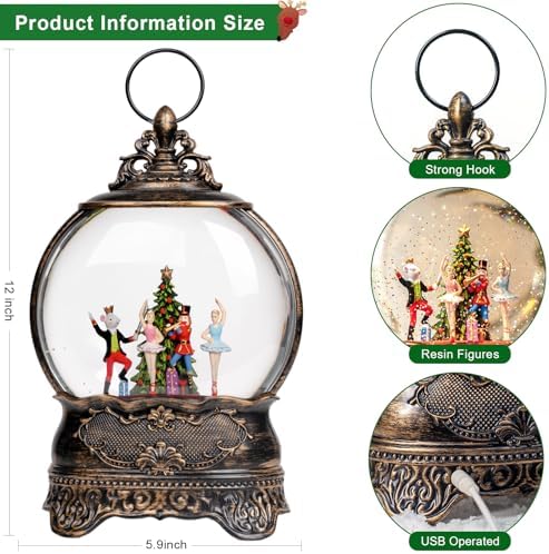 Nutcracker Ballet Scene Christmas Snow Globe Lantern Indoor Decor Walnut Soldier with Music,6H Timer,USB Lined/Battery Operated Lighted Lantern for Christmas Festival Decoration Giftsts - Image 5