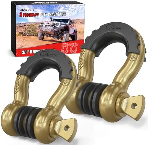 Nilight 2 PCS 3/4" D-Ring Shackle with 7/8" Screw Pin | 41,887lbs Break Strength Heavy Duty Off Road Recovery Shackle with Isolators Washers for Tow Strap,Winch,Off-Road Truck