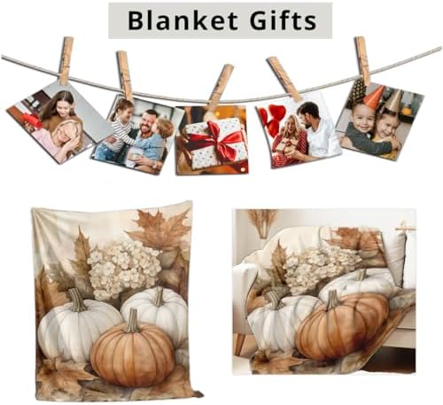 Fall Blankets and Throws White Pumpkin Print Blanket for Couch Bed Room Home Autumn Harvest Flannel Throw Thanksgiving Decor Gifts (49"x59") - Image 5