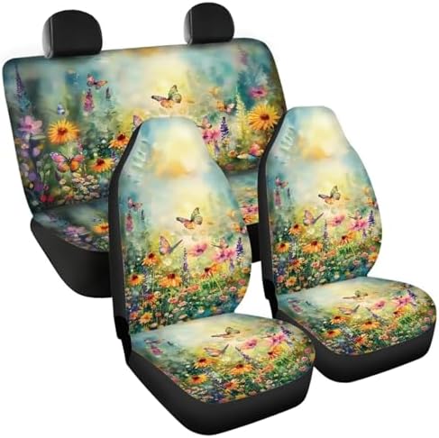 Butterfly Vibrant Floral Pattern Car Accessories Car Seat Covers Front Rear Breathable Seat Covers Universal Fits for Truck, Sedan, SUV Auto Interior Protector