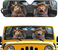 Renewold Auto Front Windshield Sun Shade Compatible with Jeep Wrangler Car Window Easy Install Sunshade Cover UV Glare Heat Sunlight Blocker Sun Visor for Jeep Gladiator JT Funny Highland Cow Driving