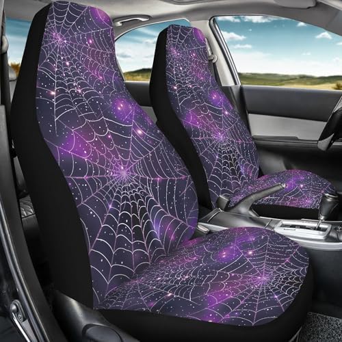 Purple Galaxy Spiderweb Print Car Seat Cover Front Seats Only,Halloween Auto Accessories Universal Fit for Most Cars,SUVs,Sedan,Truck or Van