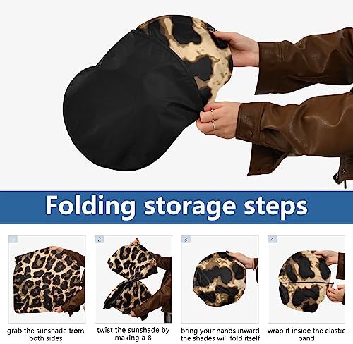 Leopard Print Car Windshield Sun Shade Foldable Panther Sunshade Front Window Visor Protector Blocks UV Rays Heat Keep Vehicle Cool (59 x 30 in)