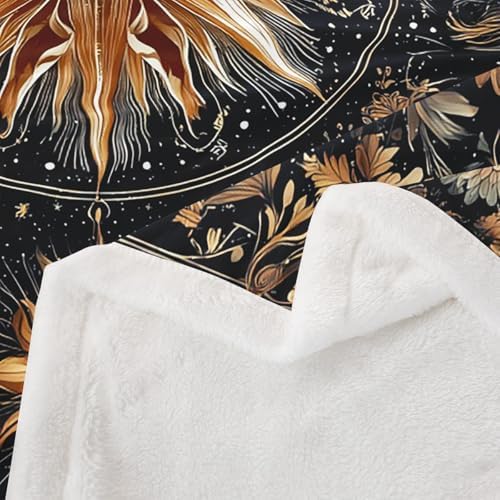 Boho Sun Moon Sherpa Blanket Mysterious Galaxy Throw Blanket Bedroom Living Room Soft Cozy Retro Flowers Plant Blankets Decor for Bed Couch Sofa Black Gold Flannel Blankets 40"x50" - Image 6