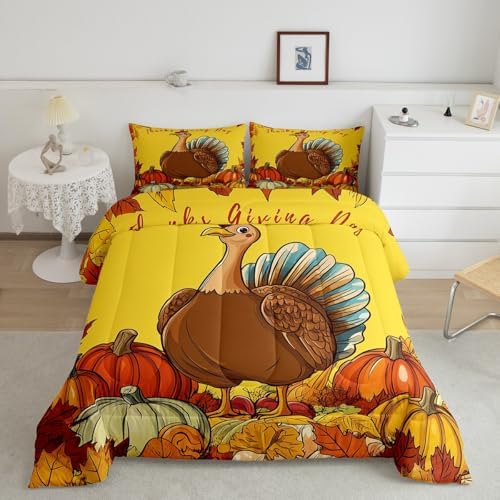 Fall Pumpkin Comforter Set Kids Boys Girls Thanksgiving Turkey Full - Image 2