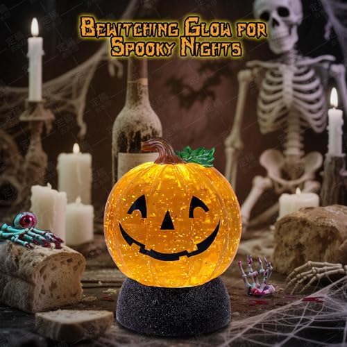 Halloween Snow Globe Lantern Pumpkin Lighted Halloween Snow Globes Battery Operated or USB Powered with 6H Timer Musical Snow Globe Glitter for Spooky Party Home Table Decorations (Pumpkin) - Image 6