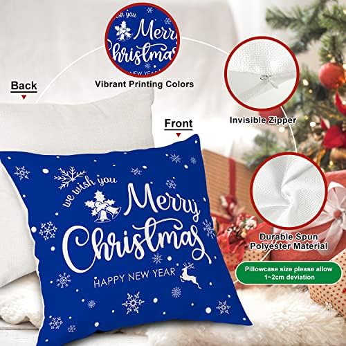 Lanpn Christmas Throw Pillow Covers 24x24 Set of 4, Merry Christmas Winter Xmas Snowflake Decorative Holiday Cushion Pillow Cases 24 x 24 for Outdoor Indoor Farmhouse Home Room Couch Decor (Blue) - Image 6