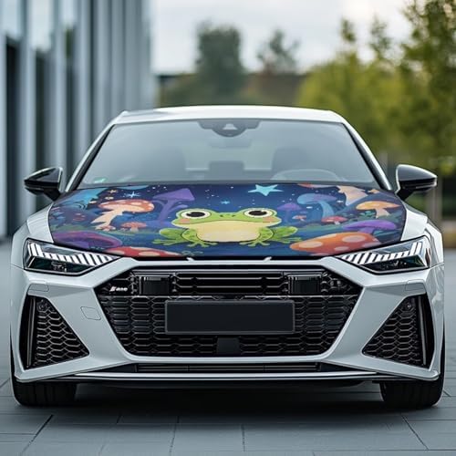 Cartoon Frog Mushroom Car Hood Protector, Adorable Cute Frog Can be Washed Automotive Exterior Accessories for Car Hood Decoration and Protection(3X5FT) Mushroom Forest