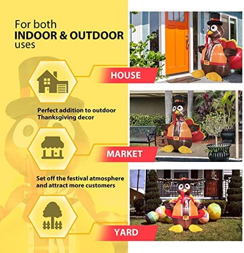 VIVOHOME 5ft Height Thanksgiving Inflatable LED Lighted Turkey with Hat - Image 4
