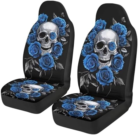 Skull Blue Rose Car Seat Covers Anti Slip Car Seat Covers Front Seats Only Easy to Install and Clean Removable Automotive Accessories Universal Fit for Most Vehicle