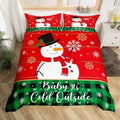 Cartoon Snowman Kids Duvet Cover Set Twin Size,Merry Christmas Snowflake Xmas Bedding Set,Girls Boys Adults Room Decor,Geometric Grids Patchwork Comforter Cover,Red Green Quilt Cover,1 Pillowcase by Manfei