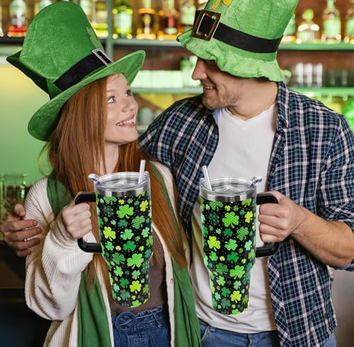 St Patricks Day Tumbler with Handle 40 oz Green Lucky Shamrock Coffee Travel Mug Stainless Steel Insulated Cup Irish Saint Patricks Decor Gifts - Image 7