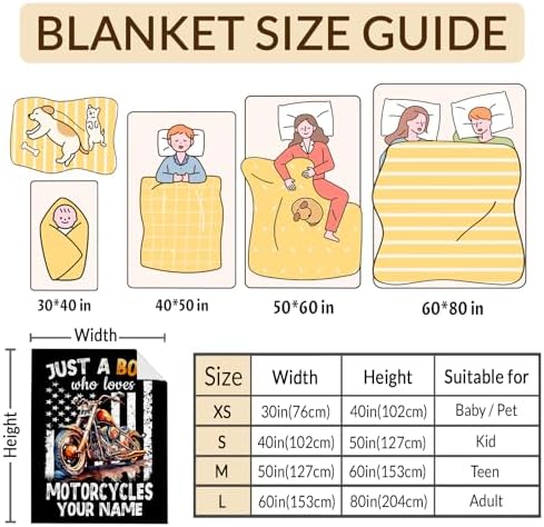 Personalized Motorcycle Gifts for Boys Men, 60x80 Inches Cool Throw Blanket for Kids Adults Motorbike Lovers Motorcycle Riders, Custom Black Soft Blankets for Couch Sofa Bed Travel - Image 5