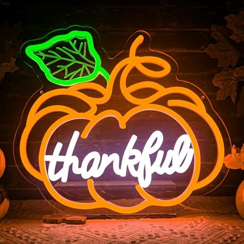 Thanksgiving Pumpkin Neon Sign Dimmable Thanksgiving Neon Sign for Wall Decor Fall Neon Light Up Sign for Door Thankful LED Sign Decoration Wall Art Window Home Party by kzjspn