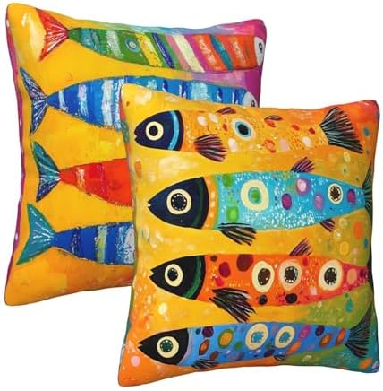 Colorful Fish Beach Throw Pillow Covers 18x18 inch Set of 2 Pillow Case Cushion Cover for Home Sofa Couch Living Room Car Decor - Image 2