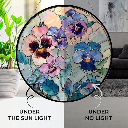 Pansies Suncatchers for Windows,12” Stained Glass Window Hangings,Hand-Painted Glass Panel Perfect for Home Décor - Image 3